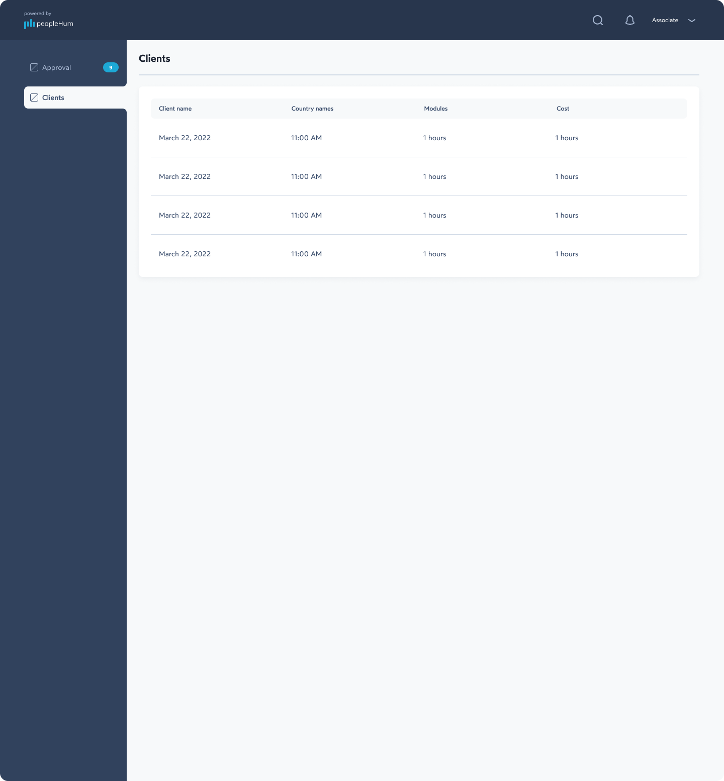 peopleHum billing portal screen: Clients — Business Owner