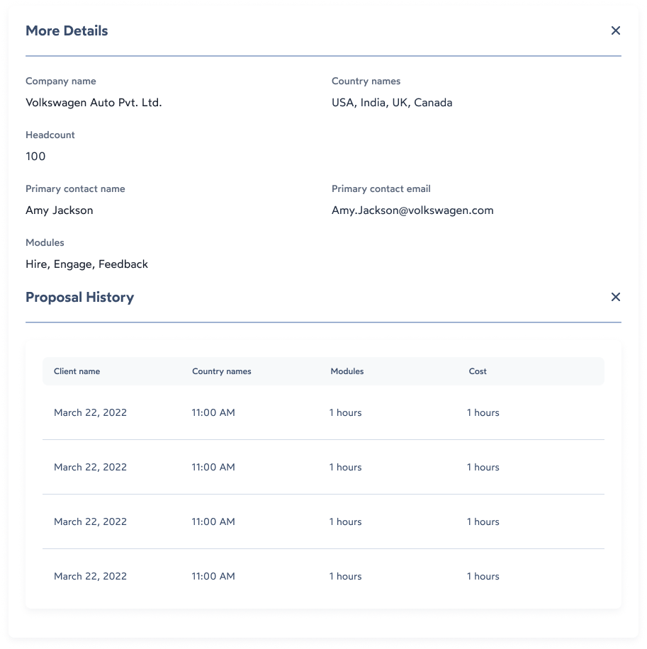 peopleHum billing portal screen: More details & proposal history